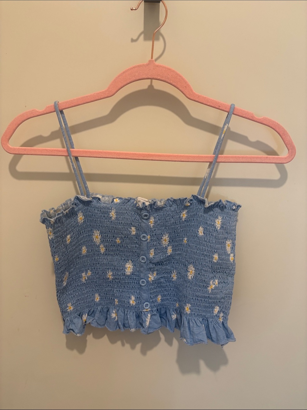 Me to We Blue Daisy Smocked Crop Top